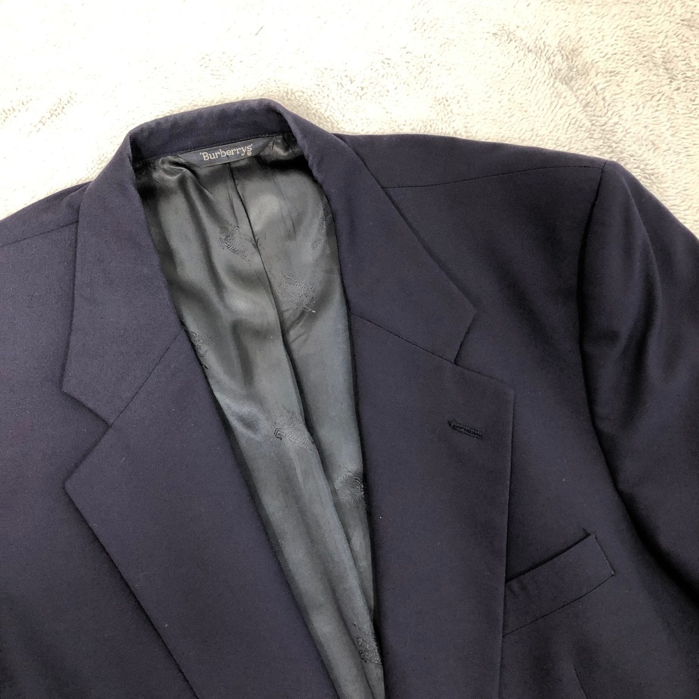 Burberrys Blazer Men's 44 Navy Blue Super 100s Wool Sport Coat Gold Buttons VTG